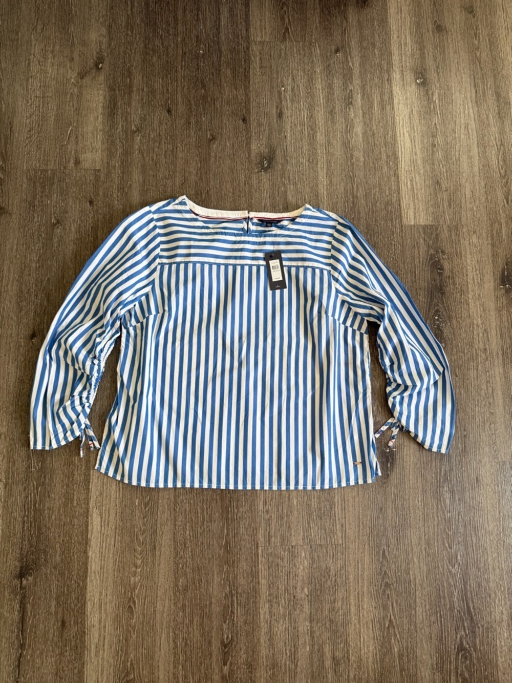 Tommy Hilfiger Blue and White Striped Boatneck Blouse